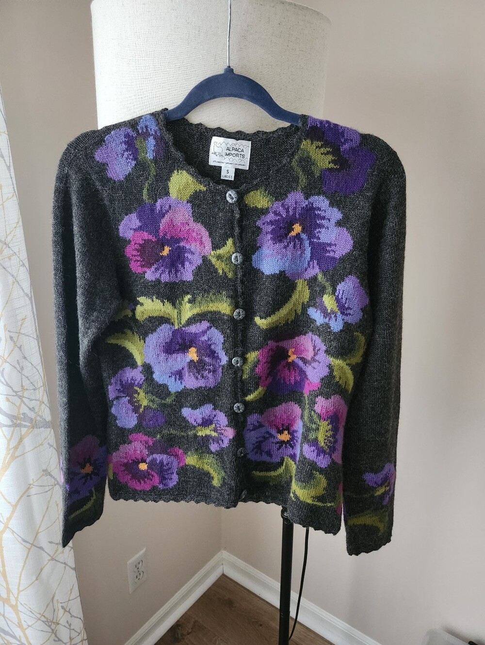Alpaca Imports Womens Cardigan Floral Handmade Peru New No Tag